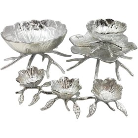 تصویر ظرف پذیرایی جنس الومینیوم مدل لوتوس 4 تیکه 4-piece lotus model aluminum serving dish