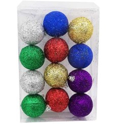 تصویر آویز درخت کریسمس مدل گوی اکلیلی ۳سانتی مجموعه ۱۲ عددی - چندرنگ 