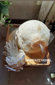 تصویر کلاه ایدا توربان دانتل ترک - کلاه ایدا کرم تزیین مدل دوم kolah ayda bozorg