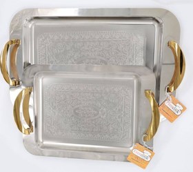 تصویر سینی مستطیل جفتی دسته طلایی (دسته فری کوک) - کف 