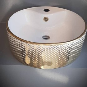 تصویر روشویی روکابینتی لنو طلایی طرح لوزی نوین سرام Leno Gold Top Counter Basin