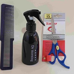 تصویر پک چندتایی ابزار آرایشگری با تخفیف ویژه پک ۳تایی ابزار آرایشگری شامل قیچی ساوی .شانه کار.آب پاش آرایشگری پودرپاش دکتر مورنینگ