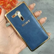 تصویر گارد گوشی Sony Xperia SP دور طلایی پشت چرم - سورمه-ای 