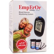تصویر دستگاه تست قند خون امپرور به همراه ۵۰ عدد نوار و لانست 