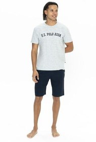تصویر ست پیژامه خاکستری مردانه U.S POLO ASSN. مجموعه لباس خواب دوچرخه سواری آستین کوتاه U.S. Polo Assn. 