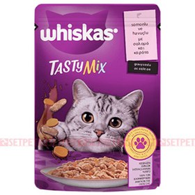 تصویر پوچ گربه ویسکاس مدل Tasty Mix طعم سالمون وزن ۸۵ گرم Whiskas Wet Food Salmon Flavour For Cats 85g