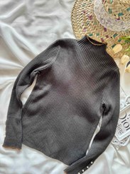 تصویر بلوز بافت یقه سه سانتی مدل سر آستین مرواریدی 