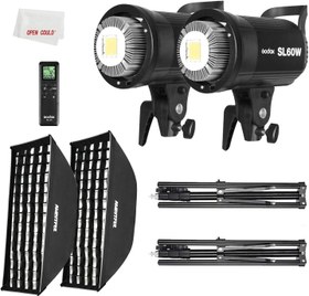 تصویر GODOX SL-60W 2x 60W LED Video Light + Softbox 60 x 90 cm Ambitful، پایه نور، شبکه لانه زنبوری، با کنترل از راه دور، مناسب برای استودیوهای فیلم، استودیوهای عکس، کیت سافت باکس Godox 2x SL-60W+60X90 - ارسال 20 روز کاری GODOX SL-60W 2x 60W LED Video Light + Ambitful 60 x 90 cm Softbox, Light Stand, Honeycomb Grid, with Remote Control, Suitable for Film Studios, Photo Studios, Godox 2x SL-60W+60X90 Softbox Kit