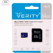 تصویر کارت حافظه Microsd وریتی مدل U3/80m ظرفیت 64GB به همراه آداپتور 