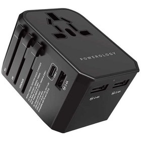 تصویر شارژر دیواری 45 واتی و مبدل برق یونیورسال پاورولوژی مدل Powerology P45PDUTVBK Powerology Universal Multi Port Travel Charger