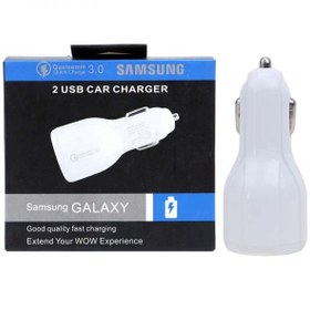 تصویر شارژر فندکی فست شارژ Samsung 9-23 QC3.0 2Port + کابل میکرو یو اس بی 