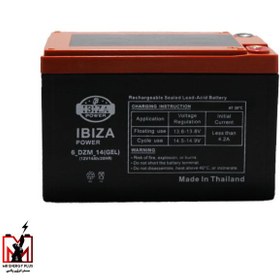 تصویر باتری 12 ولت 14 آمپر ساعت موتور سیکلتی ایبیزا ibiza مدل 12V14AH ساخت تایلند 