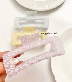 تصویر کلیپس مو مستطیلی بزرگ گل‌دار – رنگ‌های پاستلی 