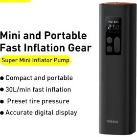 تصویر پمپ باد و چراغ‌ قوه قابل حمل بیسوس Baseus Super Mini Inflator Pump BS-CG003 