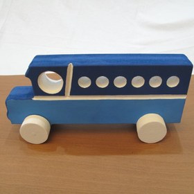 تصویر اسباب بازی چوبی ماشین اتوبوس چرخ دار و متحرک رنگاچوب 