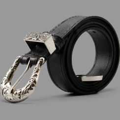 تصویر کمربند زنانه وینتیج وسترن چرم مشکی | Women's Vintage Western Leather Belt Black 