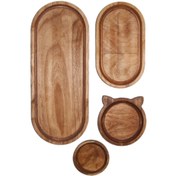 تصویر سرویس 4 عددی سینی و اردو خوری و زیرلیوانی چوبی بیضی دایره 