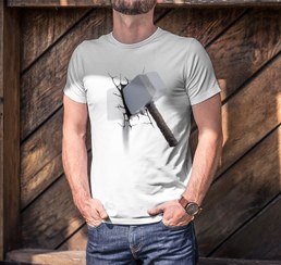 تصویر تیشرت سه بعدی چکش ثور رنگ سفید 