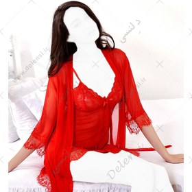 تصویر لباس خواب روبدوشامبر کوتاه زیر و رو قرمز 