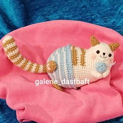 تصویر عروسک بافتنی گربه خپل بادم 20سانت بافت بارنگ دلخواه شما 
