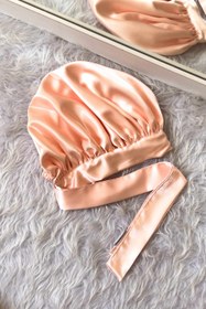 تصویر کلاه خواب ساتن دو رو بند دار سبز دریایی 