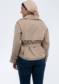 تصویر کت بارانی یقه انگلیسی کرم سیر Goretex jacket with English collar,Garlic cream