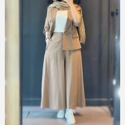 تصویر کت و شلوار زنانه مدل نیکی جنس لنین سایز ۳۸ تا ۴۸ رنگ سبز 