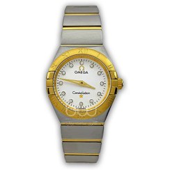 تصویر ساعت مچی زنانه امگا مدل کانسلیشن نگین دو رنگ طلایی 