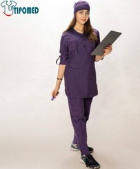 تصویر اسکراب پزشکی زنانه مدل SUN85 رنگ بادمجانی 