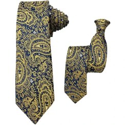 تصویر ست کراوات پدر و پسر سرمه‌ای طلایی بته‌جقه | R&R 