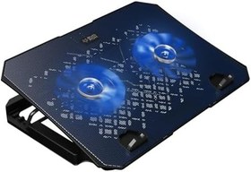 تصویر EvoFox Frost Cooling pad with Silent Fans, 5 Adjustment Level, Silicon Pads, Iron mesh and Blue LED Lights, 2 USB Ports, laptops Upto 15.6 inches (Black) 