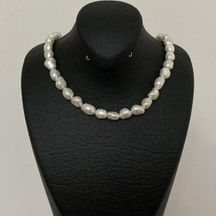 تصویر گردنبند مروارید باروک سفید قفل نقره 40 - 9 میلیمتر White baroque pearl necklace with 40 silver lock