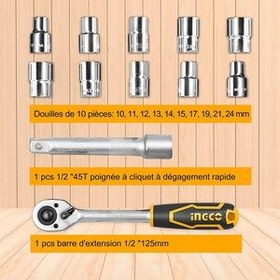 تصویر ست 12 عددی آچار بکس اینکو Ingco HKTS12122 Ingco HKTS12122 Socket Wrench Set