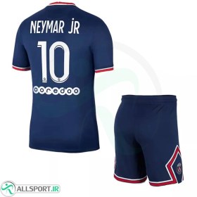 تصویر پیراهن شورت اول پاریسن ژرمن با چاپ نام و شماره نیمار Paris Saint Germain 2021-22 Home Soccer Jersey Kit Shirt+Short Neymar Jr 10 