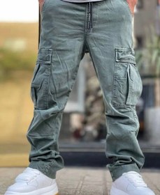 تصویر شلوار کتان کارگو مردانه ۶ جیب رنگ ذغالی 