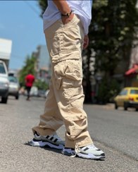 تصویر شلوار کارگو مردانه کرمی Cargo Pants Linen Exterior Fabric High-Cream