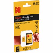 تصویر کارت حافظه microSDXC کداک مدل PREMIUM PERFORMANCE کلاس 10 استاندارد UHS-I U1 V10 A1 سرعت 90MBps ظرفیت 64 گیگابایت به همراه آداپتورSD 