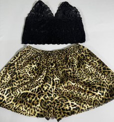 تصویر ست نیمتنه گیپور و شورتک ساتن 