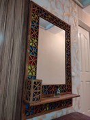 تصویر آینه و کنسول دیواری گرهچینی با تلق رنگی Mirror and wall console of Chinese knot with colored talaq