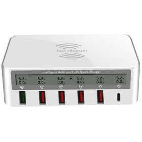 تصویر شارژر و تستر WLX 818PF 6Port QC3.0 PD 100W Type-C/USB WLX 818PF 6Port QC3.0 PD 100W Type-C/USB Fast Wall Charger