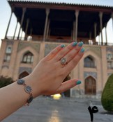 تصویر دستبند و انگشتر با طرح سنتی فیروزه‌ای کد 1735 