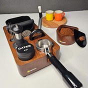 تصویر استند پرتافیلتر ناک باکس دار بهمراه بانکه قهوه مدل کافیا - قهوه ای / ۵۱ Tamper Station