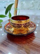 تصویر ست پیاله و پیش دستی کریستال طلاکوب طرح ونوس رنگ قرمز مجموعه 12 پارچه 