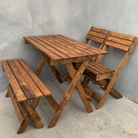تصویر میز و نیمکت و صندلی چوبی تاشو کد 013 