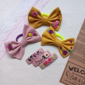 تصویر پاپیون کش مو گل دوزی 