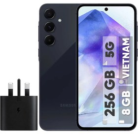 تصویر گوشی موبایل سامسونگ مدل Galaxy A55 دو سیم کارت ظرفیت 256 گیگابایت و رم 8 گیگابایت به همراه شارژر سامسونگ - ویتنام - آبی یخی 