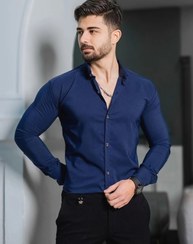 تصویر پیراهن مردانه سرمه ای کش پنبه اندامی سایز L 