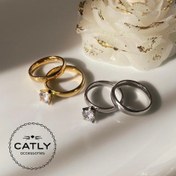 تصویر رینگ استیل - رینگ تک نگین نقره ای / سایز ۵ 