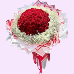 تصویر دسته گل رز قرمز ۱۰۰شاخه 