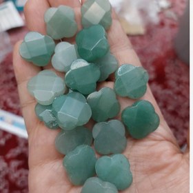 تصویر مهره سنگ آونتورین سبز تراش ون کلیف سنگ اصل طبیعی سوراخ دار 